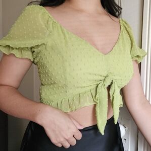 Lime green puff sleeve crop top